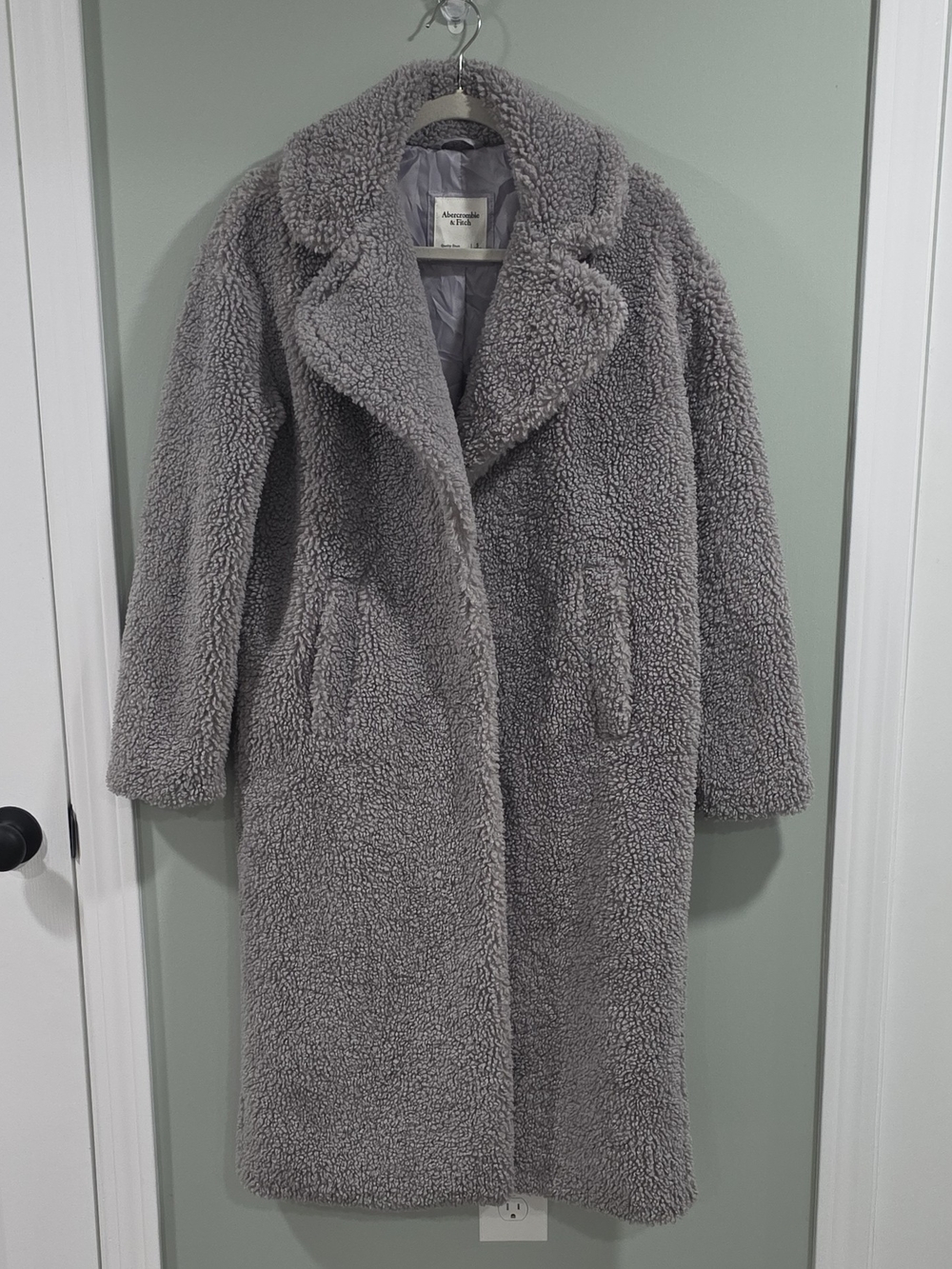 Abercrombie & Fitch Gray Teddy Long Faux-Shearling Coat